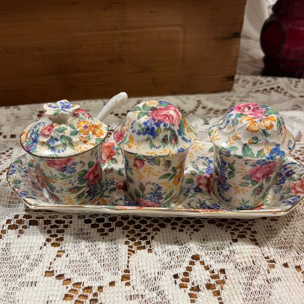 Floral Ceramic Condiment Set